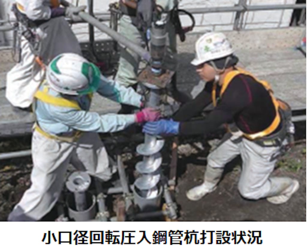小口径回転圧入鋼管杭打設状況