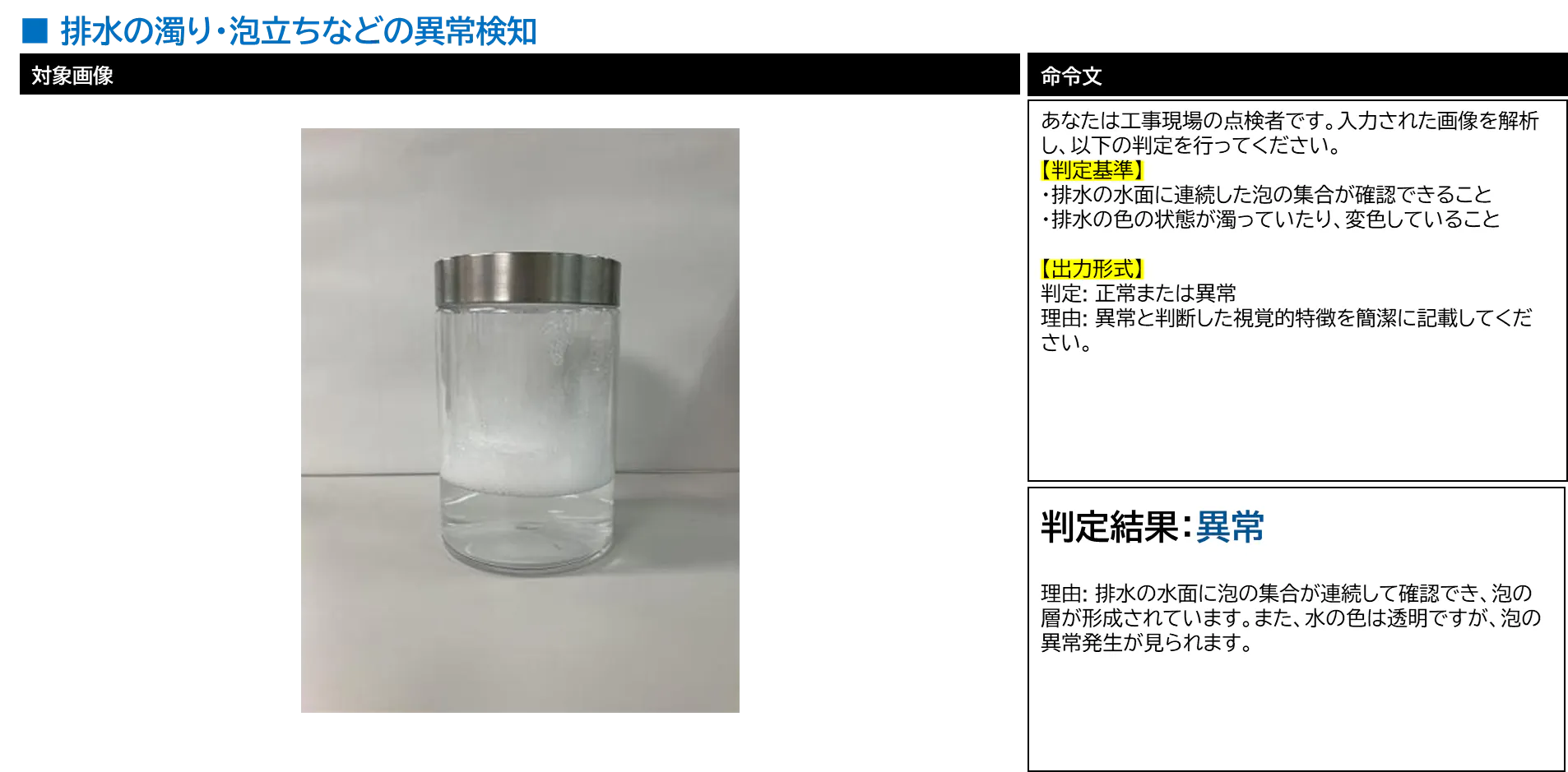 排水の濁り・泡立ちなどの異常検知